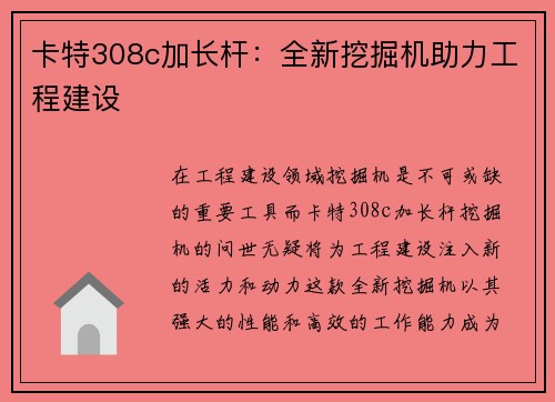 卡特308c加长杆：全新挖掘机助力工程建设