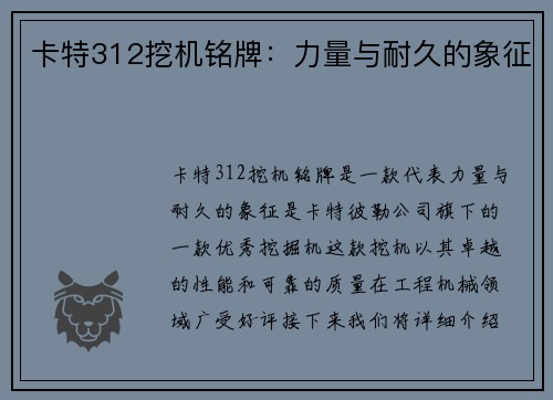 卡特312挖机铭牌：力量与耐久的象征