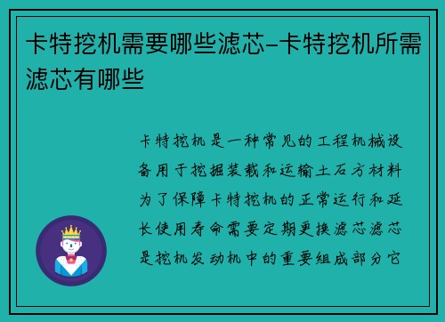 卡特挖机需要哪些滤芯-卡特挖机所需滤芯有哪些