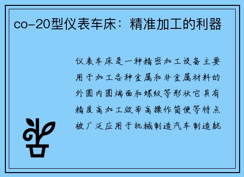 co-20型仪表车床：精准加工的利器